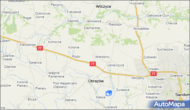 mapa Wierzbiny gmina Obrazów, Wierzbiny gmina Obrazów na mapie Targeo