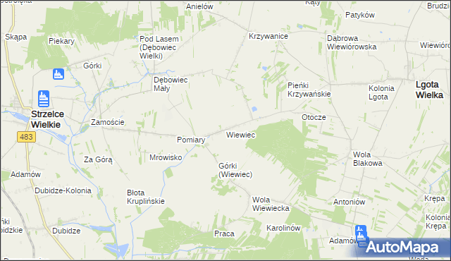 mapa Wiewiec, Wiewiec na mapie Targeo