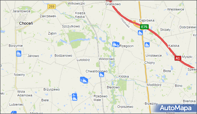 mapa Wiktorowo gmina Lubień Kujawski, Wiktorowo gmina Lubień Kujawski na mapie Targeo