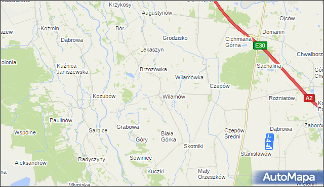 mapa Wilamów gmina Uniejów, Wilamów gmina Uniejów na mapie Targeo