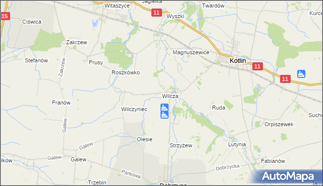 mapa Wilcza gmina Kotlin, Wilcza gmina Kotlin na mapie Targeo