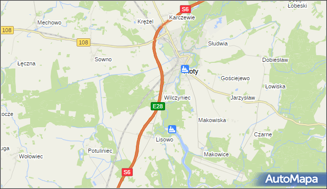 mapa Wilczyniec gmina Płoty, Wilczyniec gmina Płoty na mapie Targeo