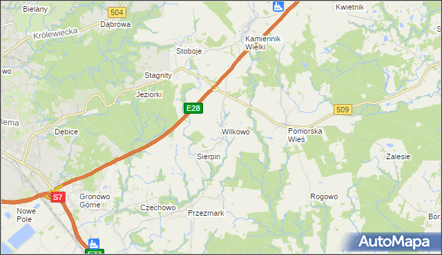 mapa Wilkowo gmina Milejewo, Wilkowo gmina Milejewo na mapie Targeo