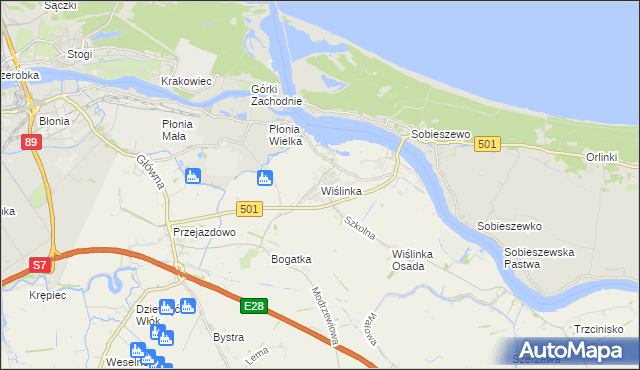 mapa Wiślinka, Wiślinka na mapie Targeo