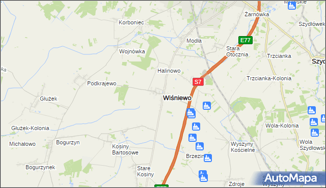 mapa Wiśniewo powiat mławski, Wiśniewo powiat mławski na mapie Targeo