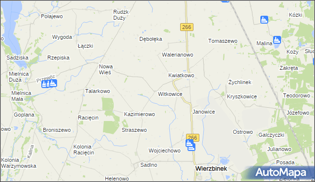 mapa Witkowice gmina Wierzbinek, Witkowice gmina Wierzbinek na mapie Targeo