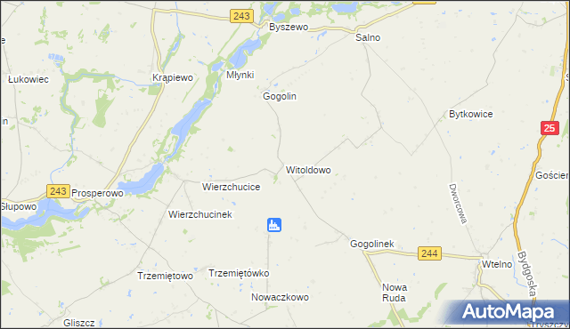 mapa Witoldowo gmina Koronowo, Witoldowo gmina Koronowo na mapie Targeo