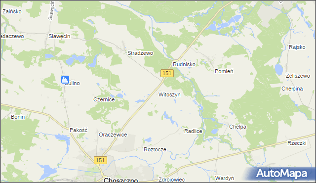 mapa Witoszyn gmina Choszczno, Witoszyn gmina Choszczno na mapie Targeo