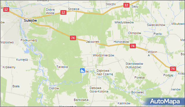 mapa Włodzimierzów gmina Aleksandrów, Włodzimierzów gmina Aleksandrów na mapie Targeo