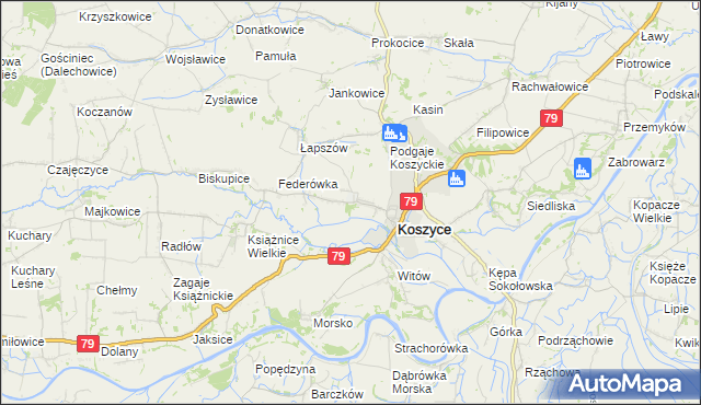 mapa Włostowice gmina Koszyce, Włostowice gmina Koszyce na mapie Targeo