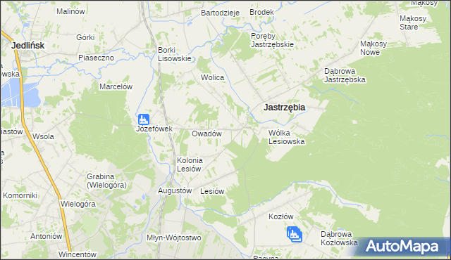 mapa Wojciechów gmina Jastrzębia, Wojciechów gmina Jastrzębia na mapie Targeo