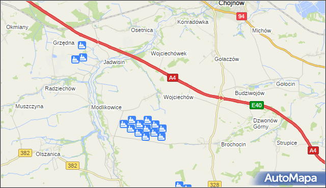 mapa Wojciechów gmina Zagrodno, Wojciechów gmina Zagrodno na mapie Targeo