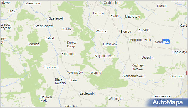 mapa Wojciechowo gmina Rzgów, Wojciechowo gmina Rzgów na mapie Targeo