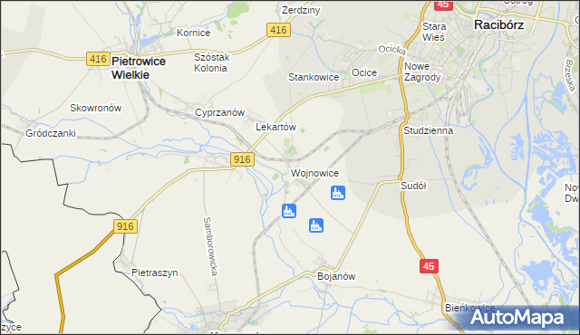 mapa Wojnowice gmina Krzanowice, Wojnowice gmina Krzanowice na mapie Targeo