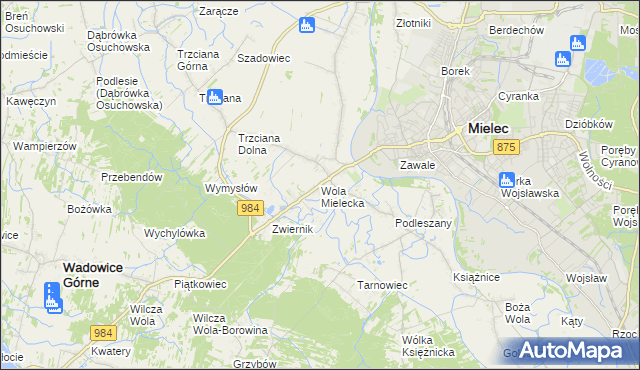 mapa Wola Mielecka, Wola Mielecka na mapie Targeo