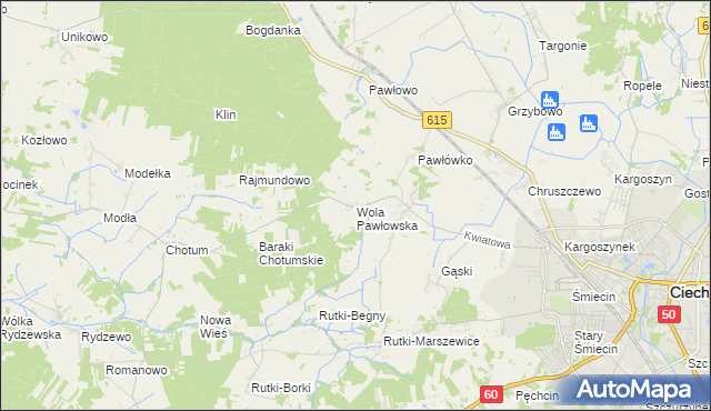 mapa Wola Pawłowska gmina Ciechanów, Wola Pawłowska gmina Ciechanów na mapie Targeo