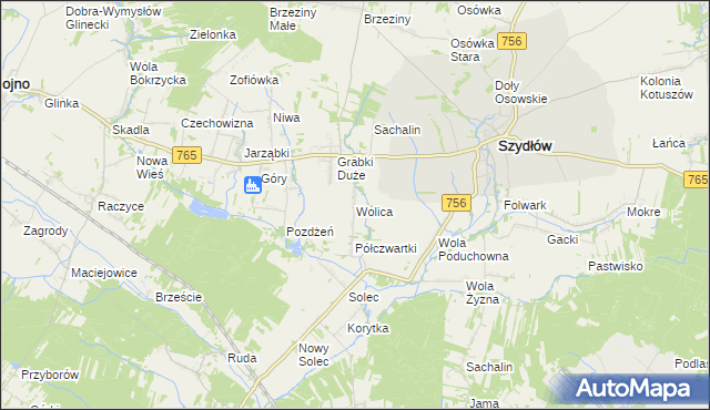 mapa Wolica gmina Szydłów, Wolica gmina Szydłów na mapie Targeo