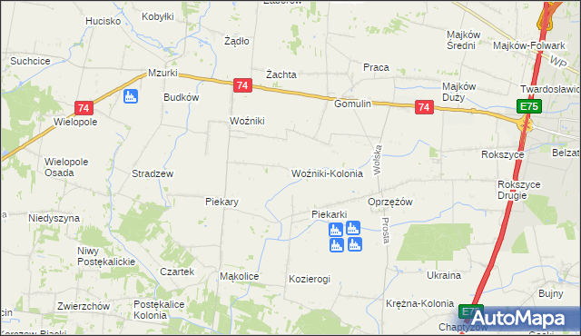 mapa Woźniki-Kolonia, Woźniki-Kolonia na mapie Targeo