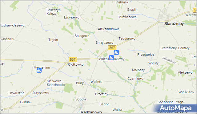 mapa Woźniki-Paklewy, Woźniki-Paklewy na mapie Targeo
