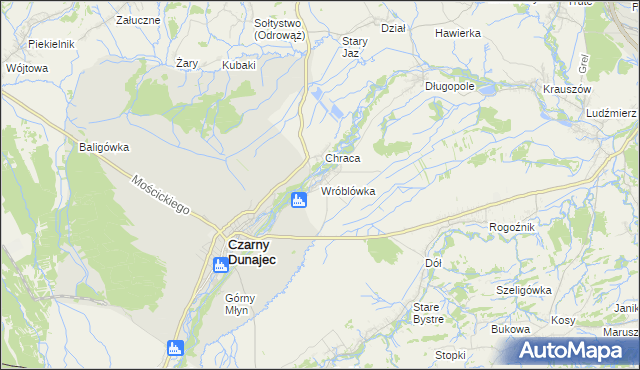 mapa Wróblówka gmina Czarny Dunajec, Wróblówka gmina Czarny Dunajec na mapie Targeo