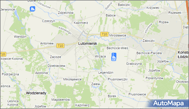 mapa Wrząca gmina Lutomiersk, Wrząca gmina Lutomiersk na mapie Targeo