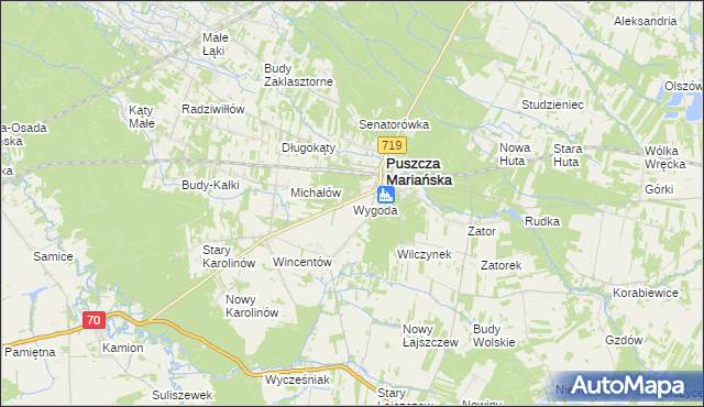 mapa Wygoda gmina Puszcza Mariańska, Wygoda gmina Puszcza Mariańska na mapie Targeo