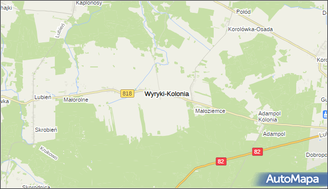 mapa Wyryki-Adampol, Wyryki-Adampol na mapie Targeo