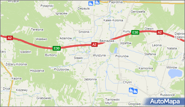 mapa Wyszyna gmina Władysławów, Wyszyna gmina Władysławów na mapie Targeo