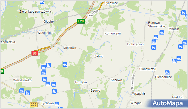 mapa Żabno gmina Sławno, Żabno gmina Sławno na mapie Targeo