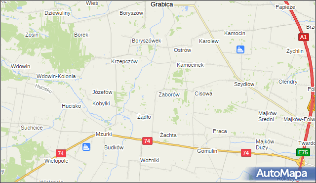 mapa Zaborów gmina Grabica, Zaborów gmina Grabica na mapie Targeo