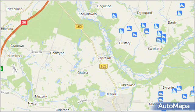 mapa Ząbrowo gmina Gościno, Ząbrowo gmina Gościno na mapie Targeo