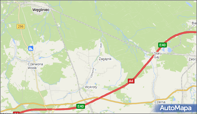 mapa Zagajnik gmina Nowogrodziec, Zagajnik gmina Nowogrodziec na mapie Targeo