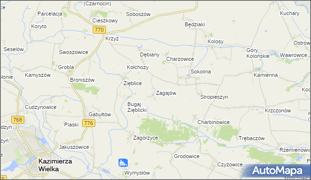mapa Zagajów gmina Czarnocin, Zagajów gmina Czarnocin na mapie Targeo