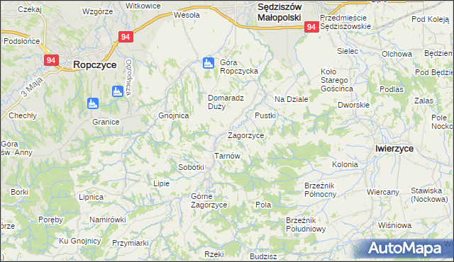 mapa Zagorzyce gmina Sędziszów Małopolski, Zagorzyce gmina Sędziszów Małopolski na mapie Targeo