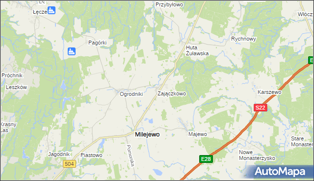 mapa Zajączkowo gmina Milejewo, Zajączkowo gmina Milejewo na mapie Targeo