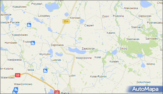 mapa Zajeziorze gmina Kikół, Zajeziorze gmina Kikół na mapie Targeo