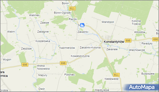 mapa Zakalinki-Kolonia, Zakalinki-Kolonia na mapie Targeo