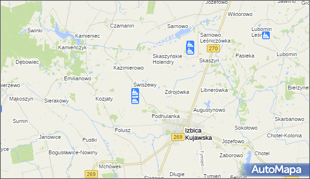 mapa Zakręty gmina Izbica Kujawska, Zakręty gmina Izbica Kujawska na mapie Targeo