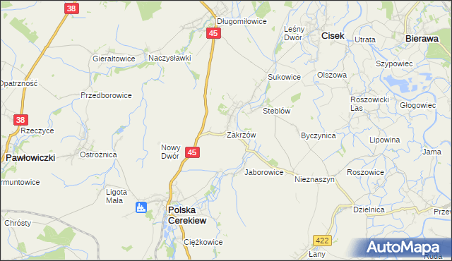 mapa Zakrzów gmina Polska Cerekiew, Zakrzów gmina Polska Cerekiew na mapie Targeo