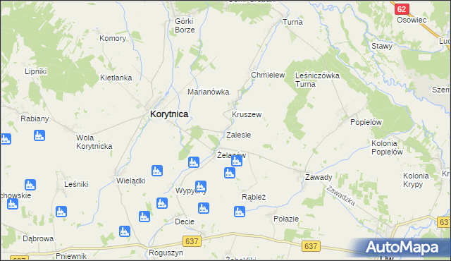 mapa Zalesie gmina Korytnica, Zalesie gmina Korytnica na mapie Targeo