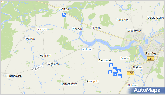 mapa Zalesie gmina Złotów, Zalesie gmina Złotów na mapie Targeo
