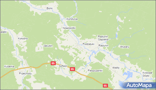 mapa Załuki gmina Gródek, Załuki gmina Gródek na mapie Targeo