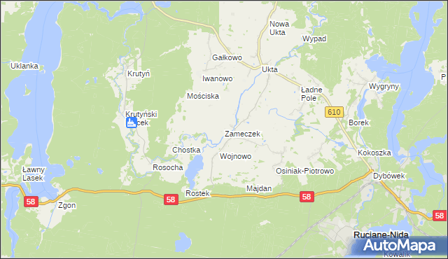 mapa Zameczek gmina Ruciane-Nida, Zameczek gmina Ruciane-Nida na mapie Targeo