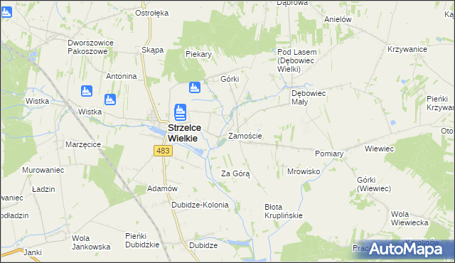 mapa Zamoście gmina Strzelce Wielkie, Zamoście gmina Strzelce Wielkie na mapie Targeo