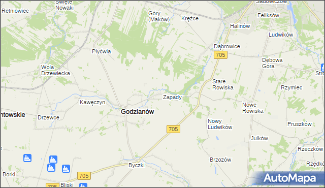 mapa Zapady gmina Godzianów, Zapady gmina Godzianów na mapie Targeo