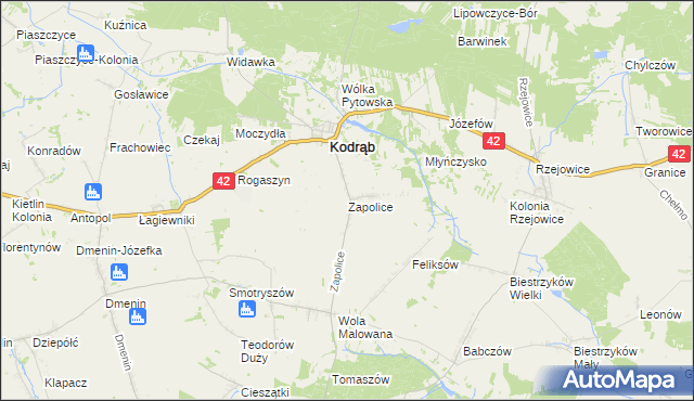 mapa Zapolice gmina Kodrąb, Zapolice gmina Kodrąb na mapie Targeo