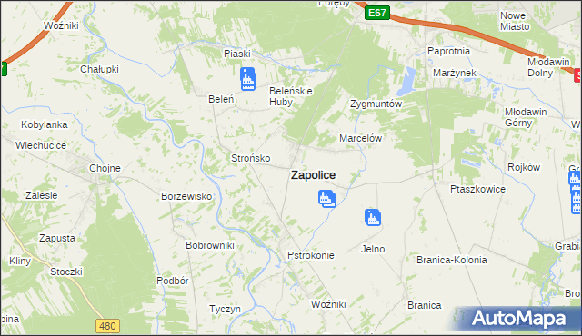 mapa Zapolice powiat zduńskowolski, Zapolice powiat zduńskowolski na mapie Targeo