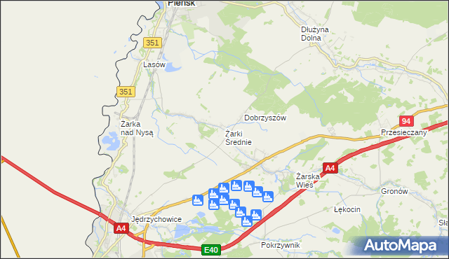 mapa Żarki Średnie, Żarki Średnie na mapie Targeo