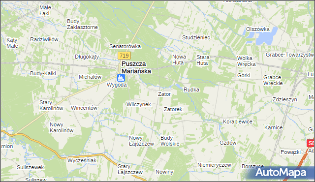 mapa Zator gmina Puszcza Mariańska, Zator gmina Puszcza Mariańska na mapie Targeo