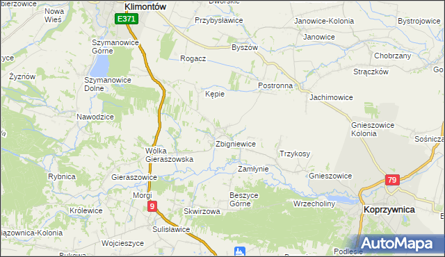 mapa Zbigniewice-Kolonia, Zbigniewice-Kolonia na mapie Targeo